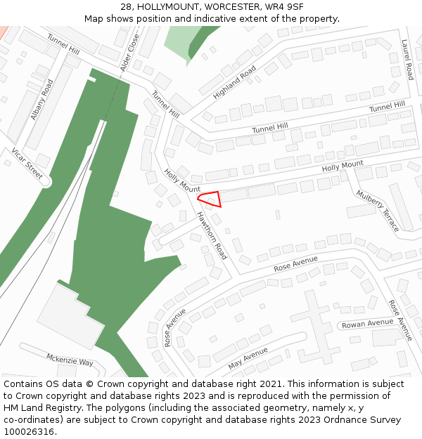 28, HOLLYMOUNT, WORCESTER, WR4 9SF: Location map and indicative extent of plot