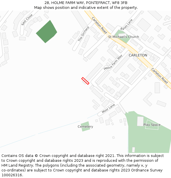 28, HOLME FARM WAY, PONTEFRACT, WF8 3FB: Location map and indicative extent of plot