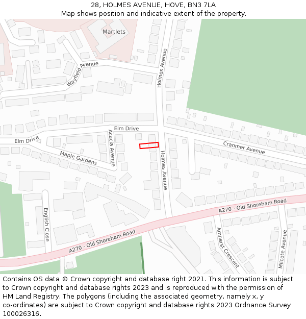 28, HOLMES AVENUE, HOVE, BN3 7LA: Location map and indicative extent of plot