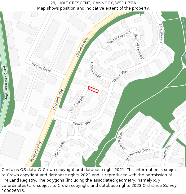 28, HOLT CRESCENT, CANNOCK, WS11 7ZA: Location map and indicative extent of plot