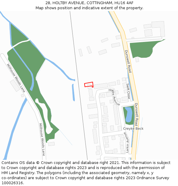 28, HOLTBY AVENUE, COTTINGHAM, HU16 4AF: Location map and indicative extent of plot