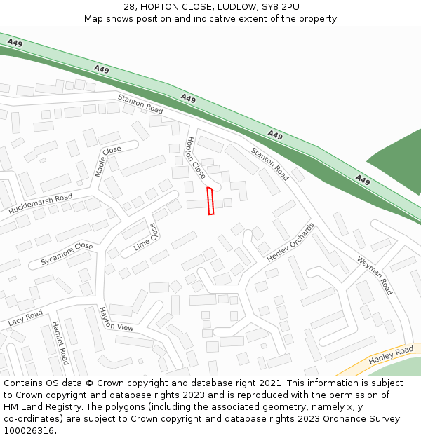 28, HOPTON CLOSE, LUDLOW, SY8 2PU: Location map and indicative extent of plot