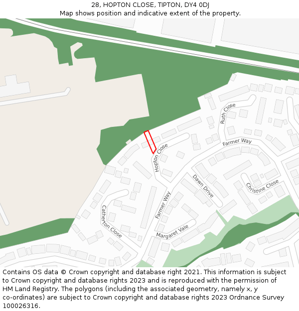 28, HOPTON CLOSE, TIPTON, DY4 0DJ: Location map and indicative extent of plot