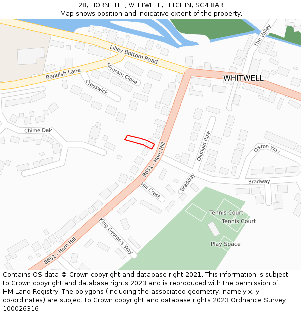 28, HORN HILL, WHITWELL, HITCHIN, SG4 8AR: Location map and indicative extent of plot