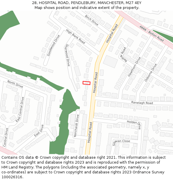 28, HOSPITAL ROAD, PENDLEBURY, MANCHESTER, M27 4EY: Location map and indicative extent of plot