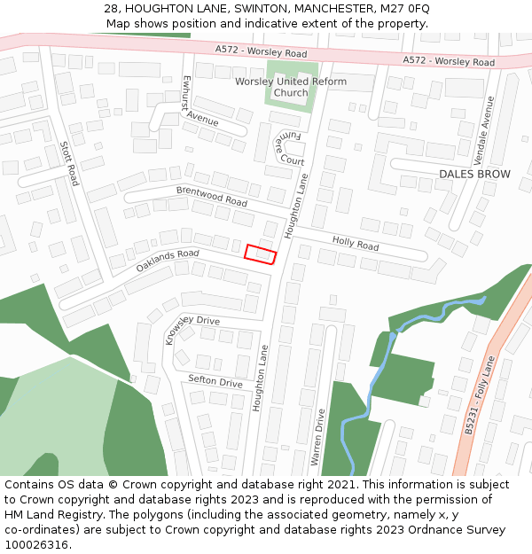 28, HOUGHTON LANE, SWINTON, MANCHESTER, M27 0FQ: Location map and indicative extent of plot