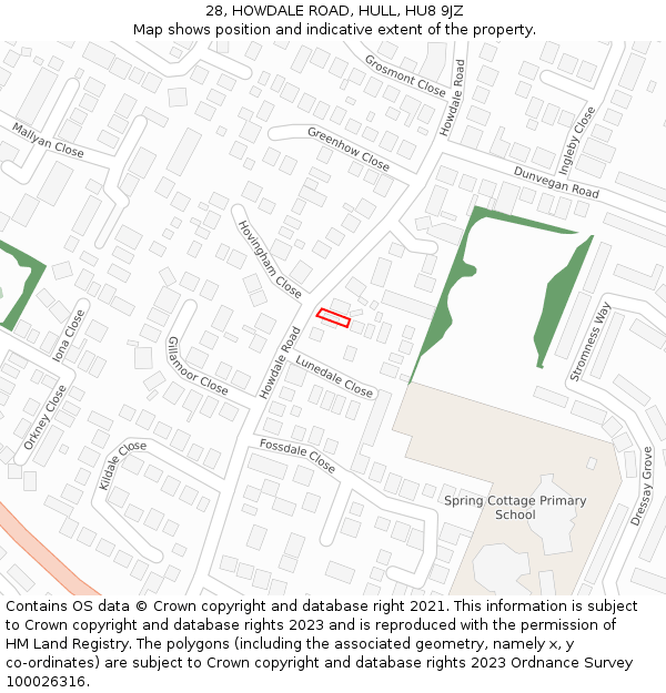 28, HOWDALE ROAD, HULL, HU8 9JZ: Location map and indicative extent of plot