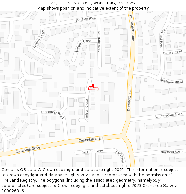 28, HUDSON CLOSE, WORTHING, BN13 2SJ: Location map and indicative extent of plot
