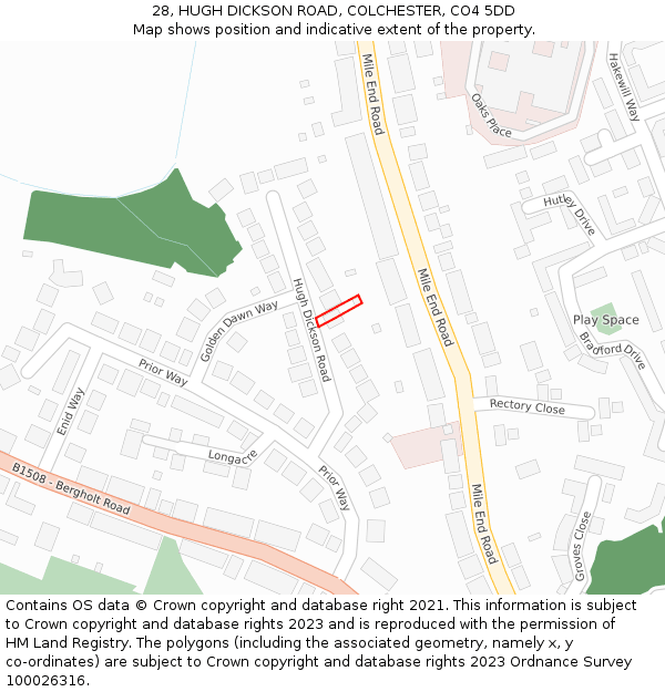 28, HUGH DICKSON ROAD, COLCHESTER, CO4 5DD: Location map and indicative extent of plot