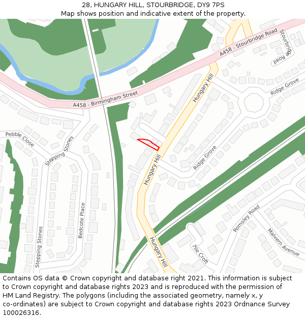 28, HUNGARY HILL, STOURBRIDGE, DY9 7PS: Location map and indicative extent of plot