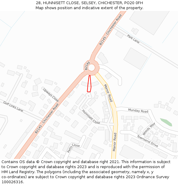 28, HUNNISETT CLOSE, SELSEY, CHICHESTER, PO20 0FH: Location map and indicative extent of plot
