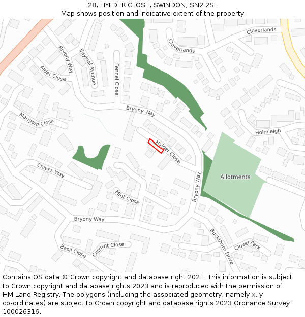 28, HYLDER CLOSE, SWINDON, SN2 2SL: Location map and indicative extent of plot