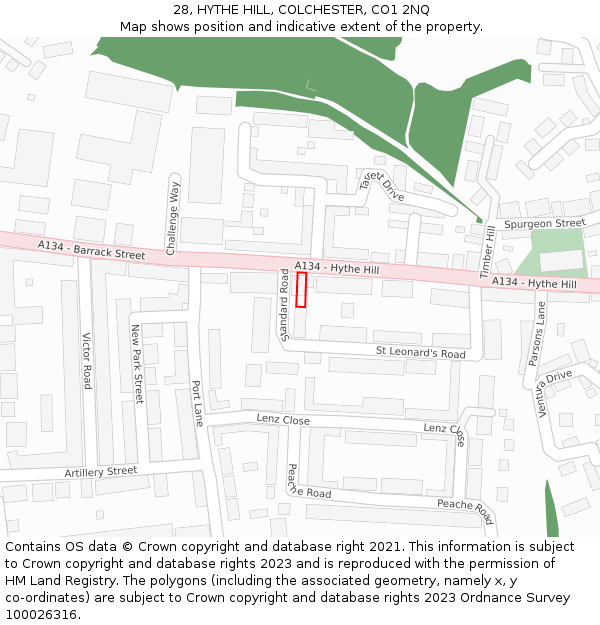 28, HYTHE HILL, COLCHESTER, CO1 2NQ: Location map and indicative extent of plot