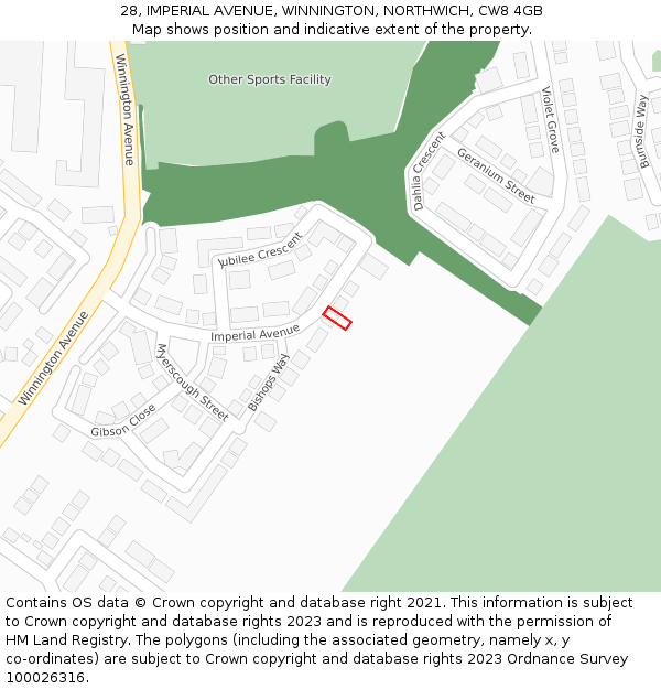 28, IMPERIAL AVENUE, WINNINGTON, NORTHWICH, CW8 4GB: Location map and indicative extent of plot