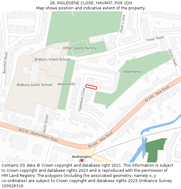 28, INGLEDENE CLOSE, HAVANT, PO9 1DG: Location map and indicative extent of plot