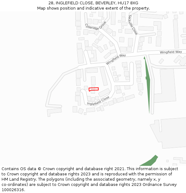 28, INGLEFIELD CLOSE, BEVERLEY, HU17 8XG: Location map and indicative extent of plot