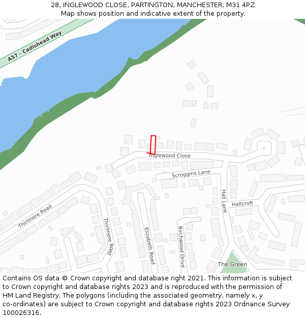 28, INGLEWOOD CLOSE, PARTINGTON, MANCHESTER, M31 4PZ: Location map and indicative extent of plot