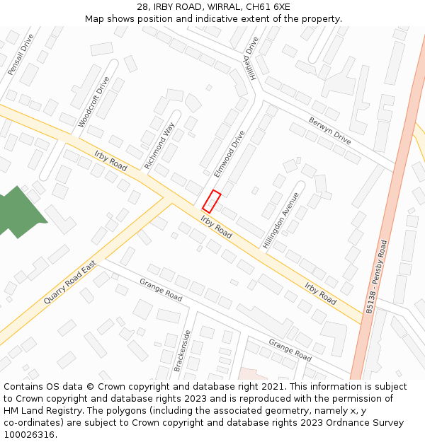 28, IRBY ROAD, WIRRAL, CH61 6XE: Location map and indicative extent of plot