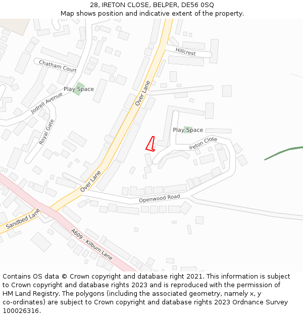 28, IRETON CLOSE, BELPER, DE56 0SQ: Location map and indicative extent of plot