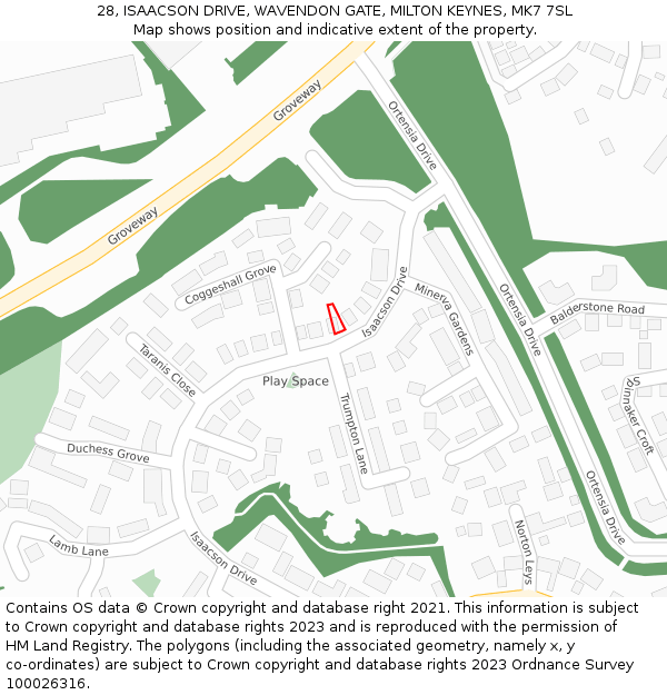 28, ISAACSON DRIVE, WAVENDON GATE, MILTON KEYNES, MK7 7SL: Location map and indicative extent of plot