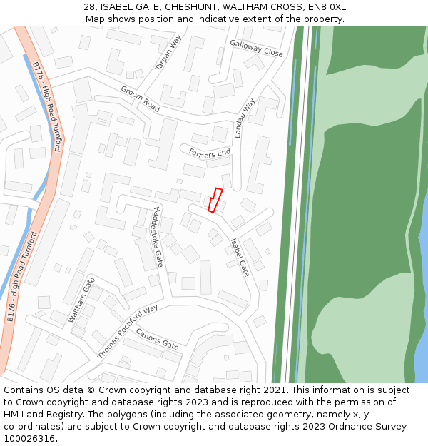 28, ISABEL GATE, CHESHUNT, WALTHAM CROSS, EN8 0XL: Location map and indicative extent of plot