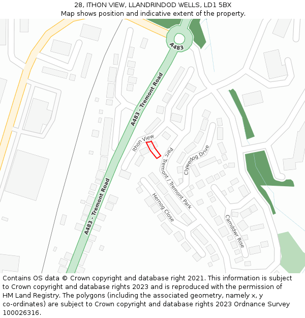 28, ITHON VIEW, LLANDRINDOD WELLS, LD1 5BX: Location map and indicative extent of plot