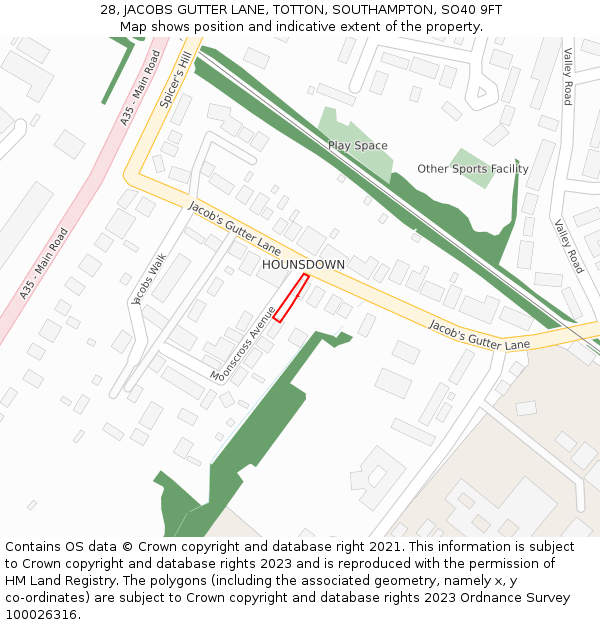 28, JACOBS GUTTER LANE, TOTTON, SOUTHAMPTON, SO40 9FT: Location map and indicative extent of plot