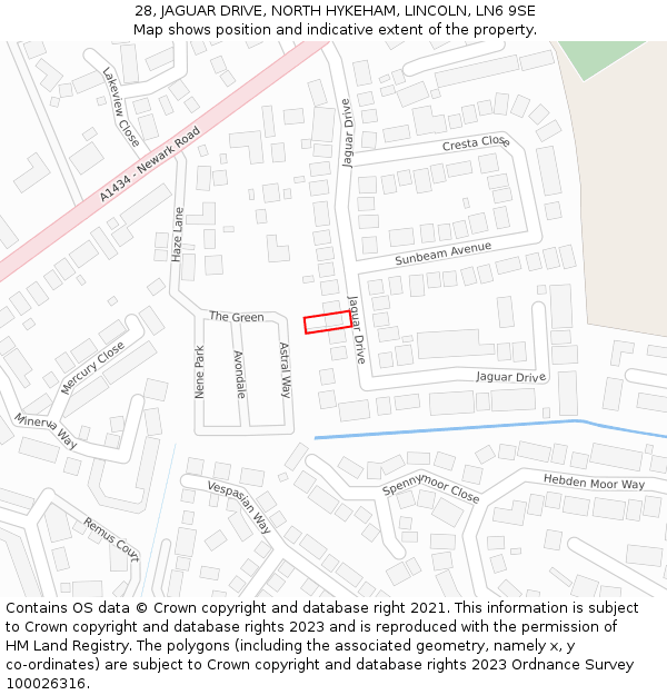 28, JAGUAR DRIVE, NORTH HYKEHAM, LINCOLN, LN6 9SE: Location map and indicative extent of plot