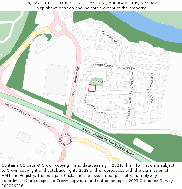 28, JASPER TUDOR CRESCENT, LLANFOIST, ABERGAVENNY, NP7 9AZ: Location map and indicative extent of plot