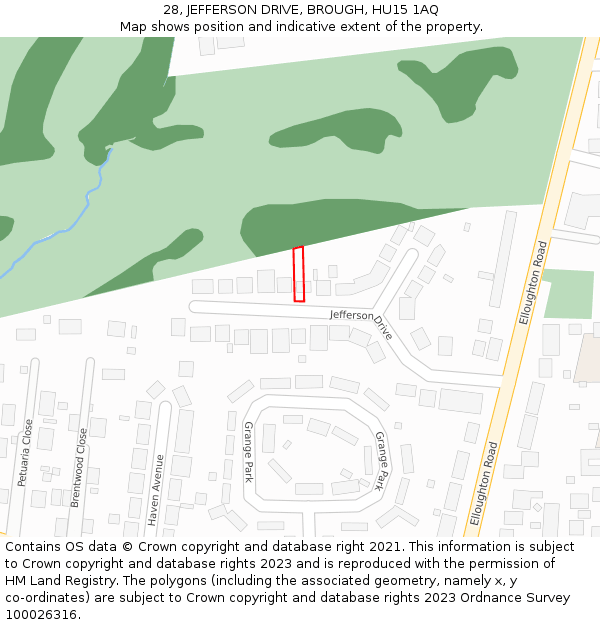 28, JEFFERSON DRIVE, BROUGH, HU15 1AQ: Location map and indicative extent of plot