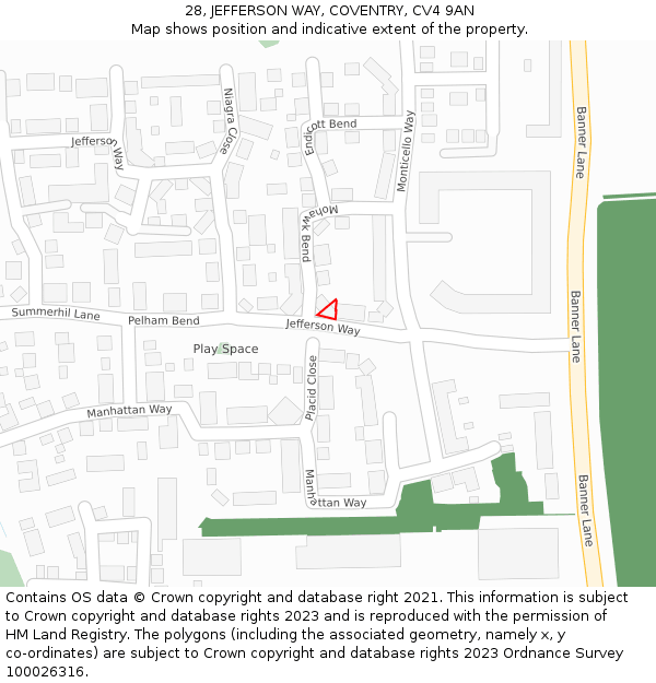 28, JEFFERSON WAY, COVENTRY, CV4 9AN: Location map and indicative extent of plot