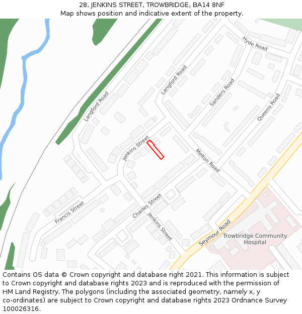 28, JENKINS STREET, TROWBRIDGE, BA14 8NF: Location map and indicative extent of plot