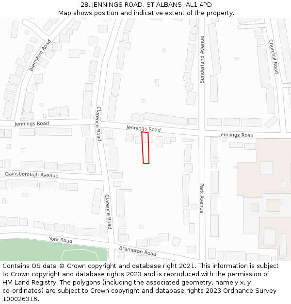 28, JENNINGS ROAD, ST ALBANS, AL1 4PD: Location map and indicative extent of plot