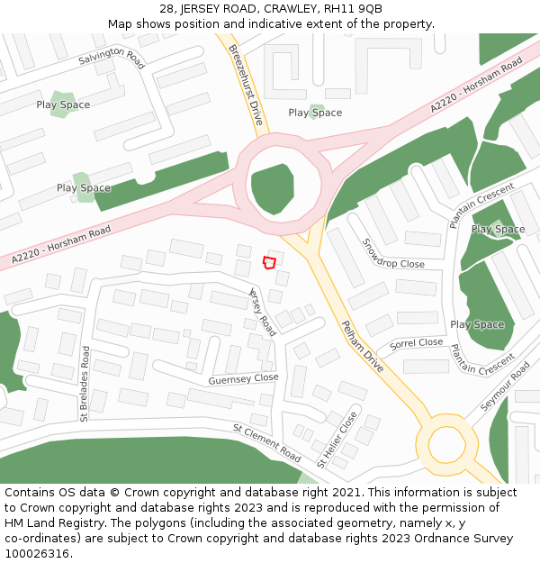 28, JERSEY ROAD, CRAWLEY, RH11 9QB: Location map and indicative extent of plot