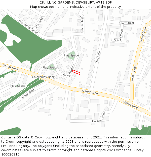 28, JILLING GARDENS, DEWSBURY, WF12 8DF: Location map and indicative extent of plot