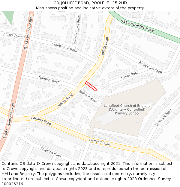 28, JOLLIFFE ROAD, POOLE, BH15 2HD: Location map and indicative extent of plot