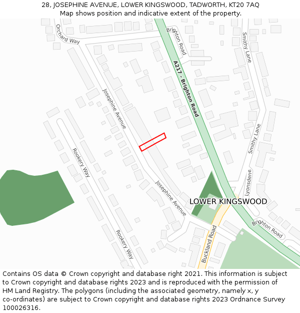 28, JOSEPHINE AVENUE, LOWER KINGSWOOD, TADWORTH, KT20 7AQ: Location map and indicative extent of plot