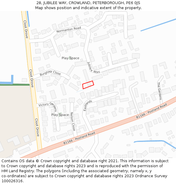 28, JUBILEE WAY, CROWLAND, PETERBOROUGH, PE6 0JS: Location map and indicative extent of plot