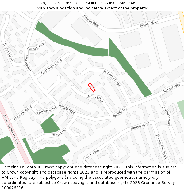 28, JULIUS DRIVE, COLESHILL, BIRMINGHAM, B46 1HL: Location map and indicative extent of plot