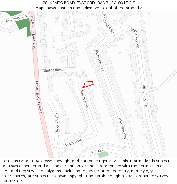 28, KEMPS ROAD, TWYFORD, BANBURY, OX17 3JS: Location map and indicative extent of plot