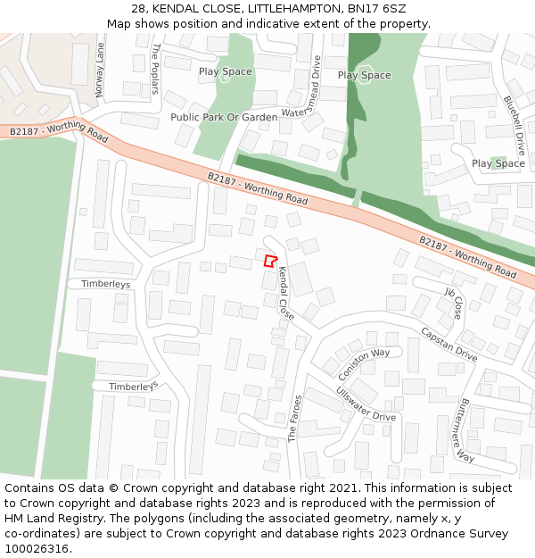 28, KENDAL CLOSE, LITTLEHAMPTON, BN17 6SZ: Location map and indicative extent of plot