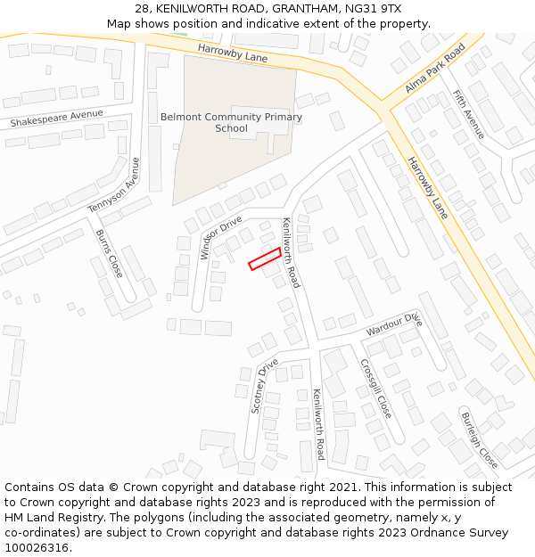 28, KENILWORTH ROAD, GRANTHAM, NG31 9TX: Location map and indicative extent of plot