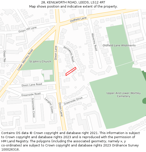 28, KENILWORTH ROAD, LEEDS, LS12 4RT: Location map and indicative extent of plot