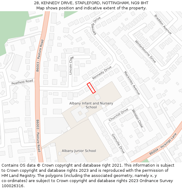 28, KENNEDY DRIVE, STAPLEFORD, NOTTINGHAM, NG9 8HT: Location map and indicative extent of plot