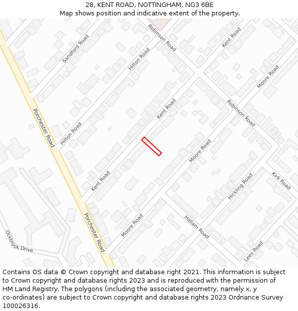 28, KENT ROAD, NOTTINGHAM, NG3 6BE: Location map and indicative extent of plot