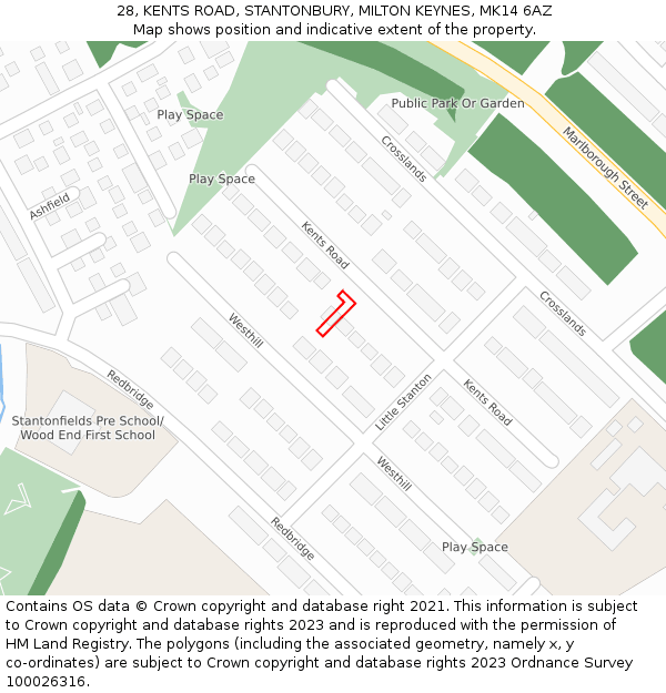 28, KENTS ROAD, STANTONBURY, MILTON KEYNES, MK14 6AZ: Location map and indicative extent of plot