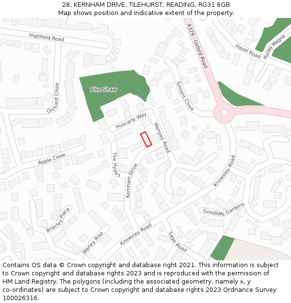 28, KERNHAM DRIVE, TILEHURST, READING, RG31 6GB: Location map and indicative extent of plot