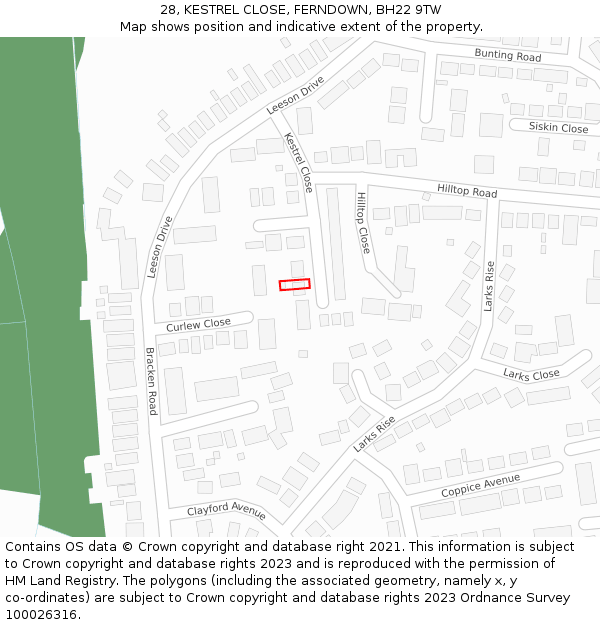 28, KESTREL CLOSE, FERNDOWN, BH22 9TW: Location map and indicative extent of plot