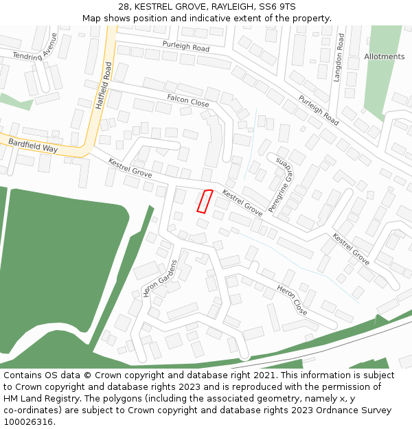 28, KESTREL GROVE, RAYLEIGH, SS6 9TS: Location map and indicative extent of plot