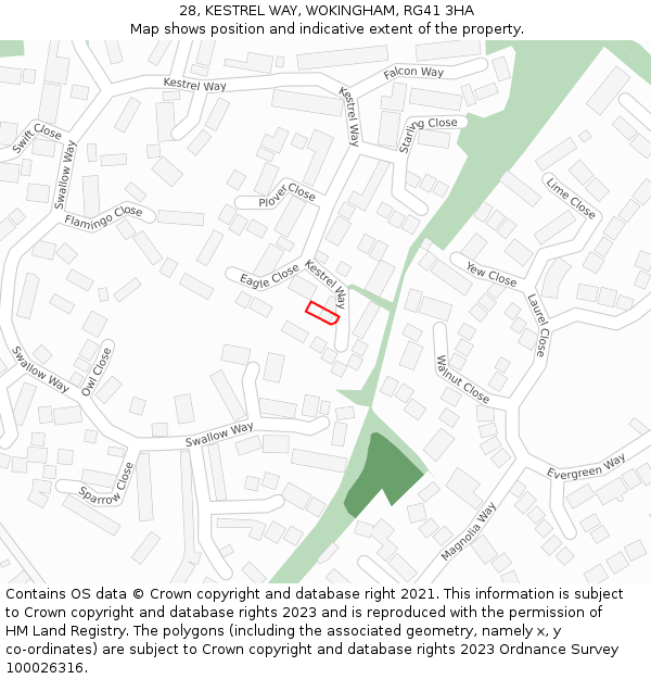 28, KESTREL WAY, WOKINGHAM, RG41 3HA: Location map and indicative extent of plot